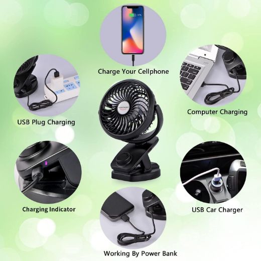 ADDSMILE Battery Operated Clip On Stroller Fan 5000mAh Rechargeable Desk Fan for Baby Stroller Car Gym Home Office Desktop Outdoor Traveling and Camping