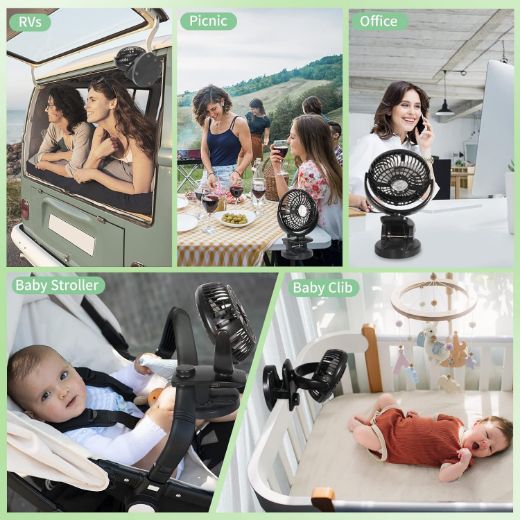 ADDSMILE Battery Operated Clip On Stroller Fan 5000mAh Rechargeable Desk Fan for Baby Stroller Car Gym Home Office Desktop Outdoor Traveling and Camping